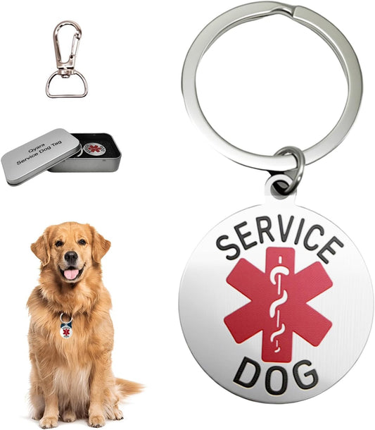 Service Dog Tag for Service Animals, Emotional Support Dogs, 1.18 Inch Metal Pet ID Tags, Easily Attach to Dog Collar, Harness, Vest (Metal)
