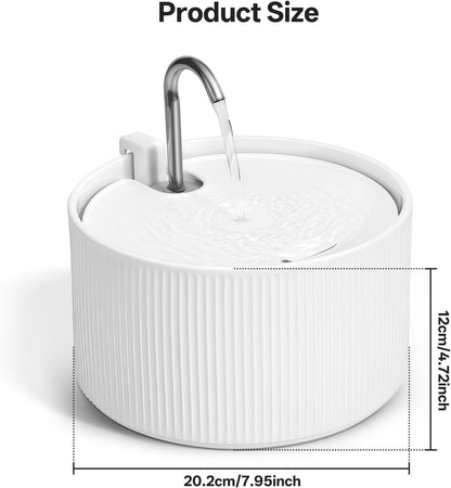 Ceramic Cat Water Fountain, 2.2L/ 74oz Pet Water Fountain, Drinking Fountains Bowl for Cats and Dogs with Replacement Filter and Foam (White)