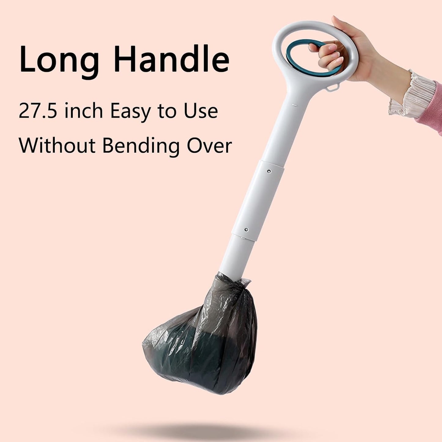 Pooper Scooper with Long Handle 28”, Heavy Duty & Foldable, No Touch Waste Pickup Tool for Large Medium Small Dogs,Portable for Lawn Grass Dirt Gravel, Includes 1 Rolls Waste Bags (Pink-Large)