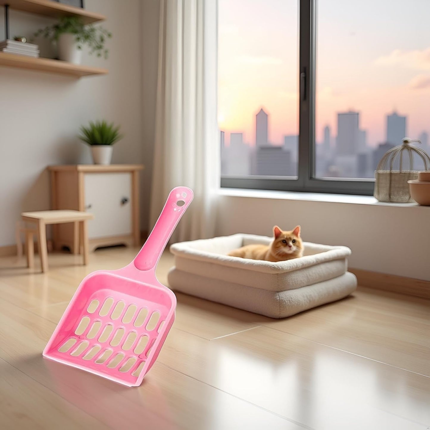 Pink Cat Litter Scoop,Tray with Handle Compact Solid Color Cat Litter Sifter Coffee One Size for Tofu Cat Litter and Clay Litter, Durable ABS Plastic Litter Scoop