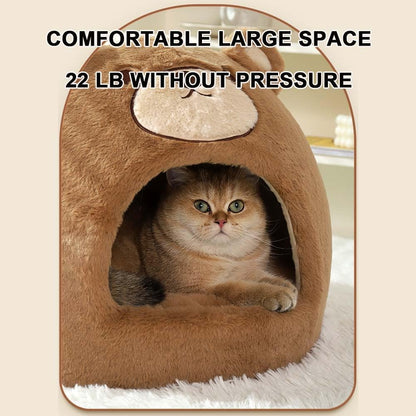 Cat Beds for Indoor Cats - Cute Cat Bed Cat Cave Bed ，Soft Calming Pet Bed with Removable Washable Cushioned Pillow，Cat Hideaway for Kitten&Puppy,Small Dog (Bear，S)