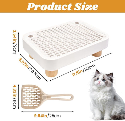 Cat Litter Box Ramp,Litter Box Step Mat with Filt er Function,Wooden Base No n-Slip Cat Ramp Reduces Tracking,for Automatic Litters Boxes,Kittens & Senior Cats (30 * 20.7 * 9cm,Color:White)