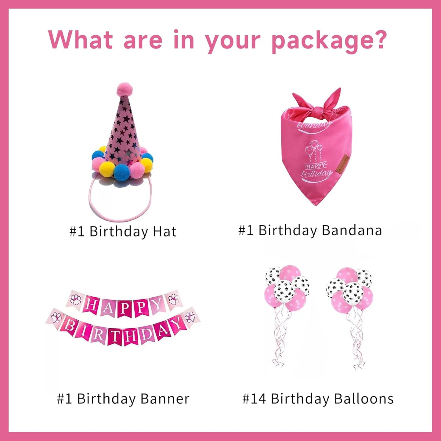 Dog Birthday Bandanas Set - Premium Durable Adjustable Polyster Fabric Dog Scarf + Durable & Soft Pet Birhday Outfit for Small Medium Large Dogs (Pink) (Medium)