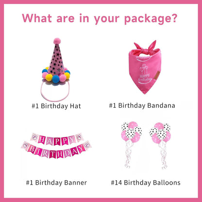 Dog Birthday Bandanas Set - Premium Durable Adjustable Polyster Fabric Dog Scarf + Durable & Soft Pet Birhday Outfit for Small Medium Large Dogs (Pink) (Medium)