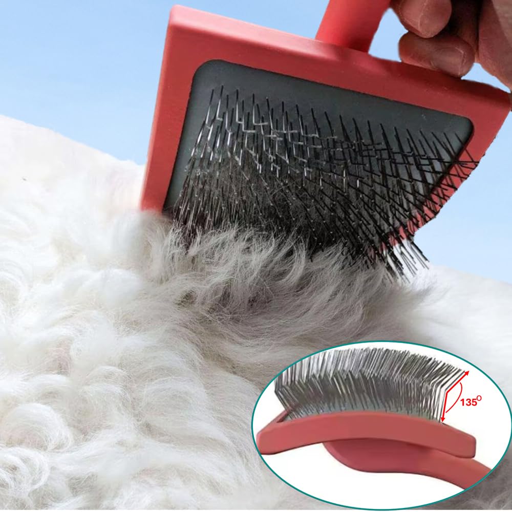 Slicker Brush Perfect For Dogs and Cats (Big and Medium Dogs, Goldendoodles, Labradoodles, Poodles and Cats) Curved Design for Thick, Fluffy, Detangled and Shedding Fur (Yellow, Small)