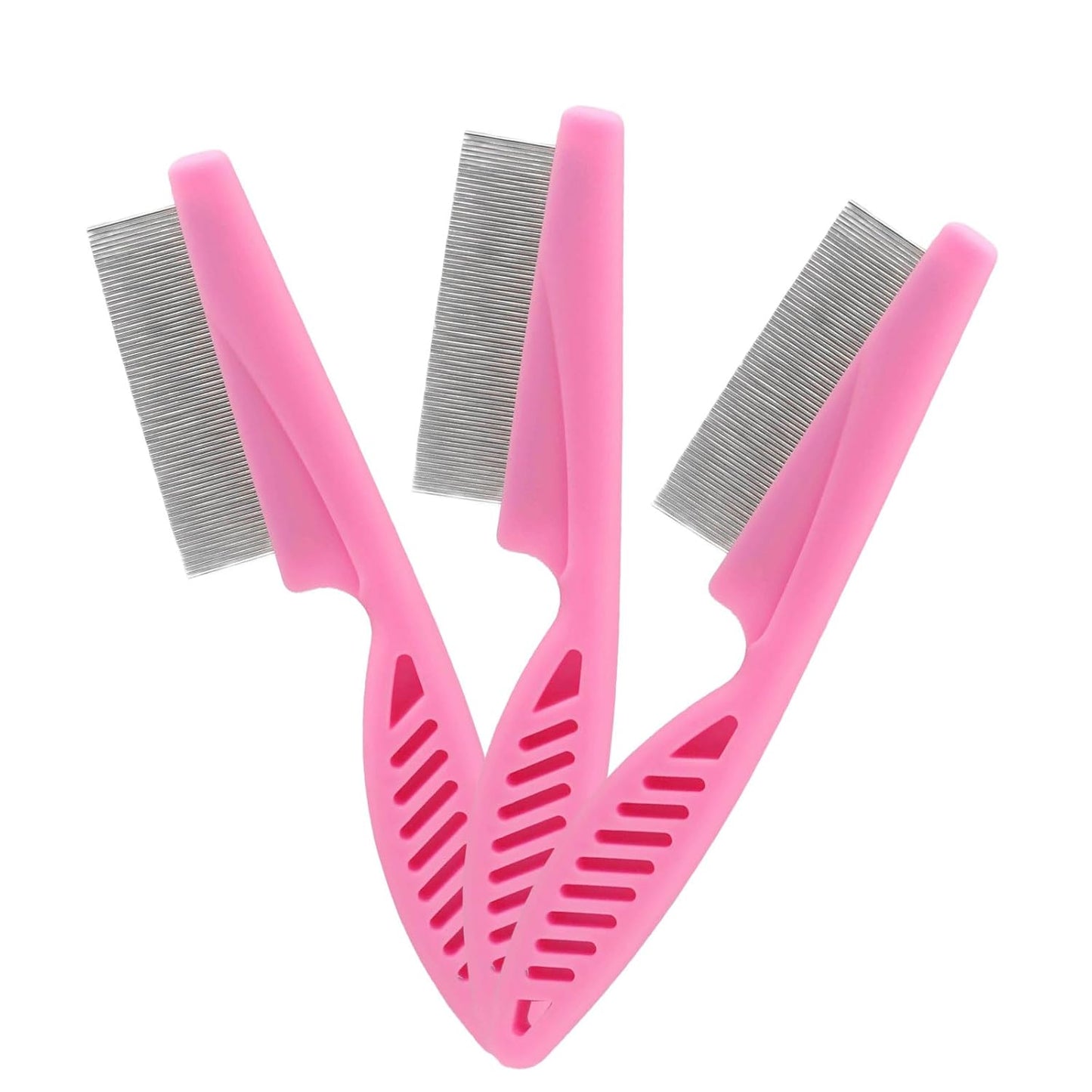 Murtenze 3 Pack Flea Comb, Lice Brushers Fine Tooth Grooming Tool for Dogs and Cats Removing Tear Stains, Fleas (Pink)