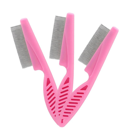 Murtenze 3 Pack Flea Comb, Lice Brushers Fine Tooth Grooming Tool for Dogs and Cats Removing Tear Stains, Fleas (Pink)
