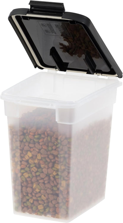 IRIS USA Dog Food Storage Container, 10 Pound, Airtight Seal and Buckle, Easy 1 Hand Opening Hinged Lid, Versatile, Space Saving Compact Size, Pearl/Black