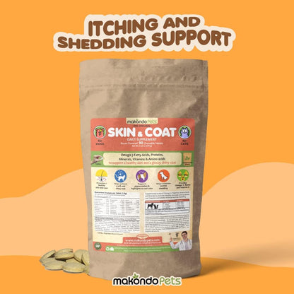 Skin and Coat Supplement with Fish Oil and Omega 3 for Dogs and Cats - Dog Itch Relief Pet Supplement for Shedding, Dry Itchy Skin and Allergies - Dog Allergy Treatment Vitamins (90 Tabs)