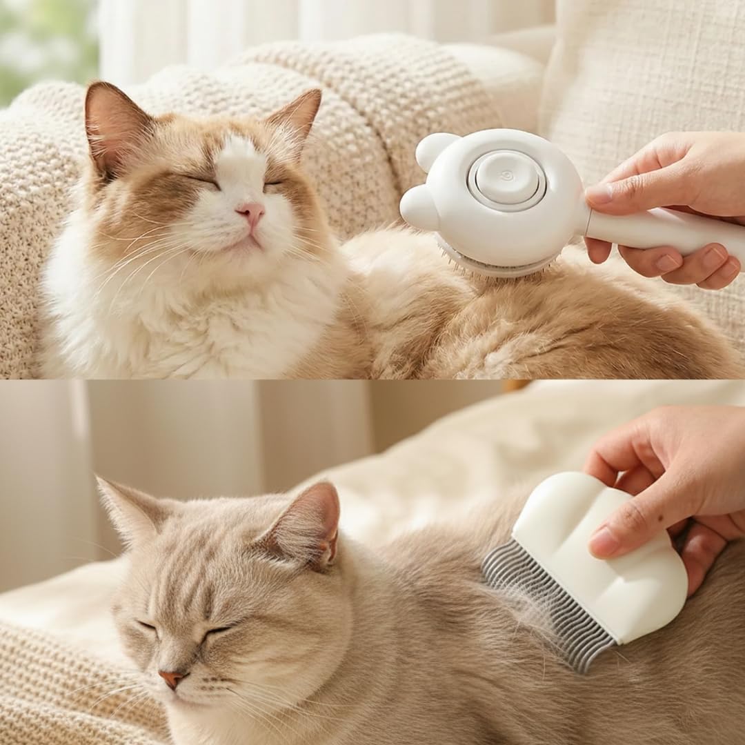 Dog & Cat Grooming Brush Set (2-Pack) Self-Cleaning Slicker Brush + Massage Shell Comb for Shedding, Detangling, and Removing Undercoat Skin-Friendly Pet Grooming Tools for Short,Long Hair