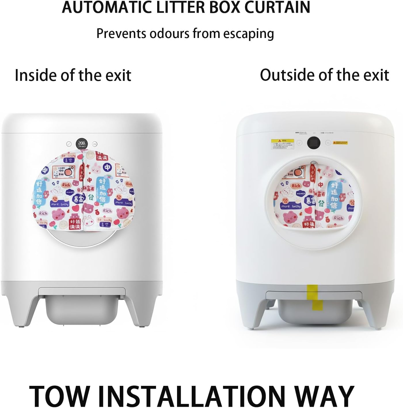 Curtain for Self Cleaning Cat Litter Box, Self-Cleaning Litter Box Curtain,Odor Blocker & Litter Scatter Shield for Cats,Easy Install, Universal Fit for Elliptical Openings (Red)