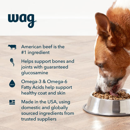 Amazon Brand - Wag Adult Premium Nutrition Dry Dog Food, Supports Stomach and Skin Health, Beef and Brown Rice, 30 lb Bag