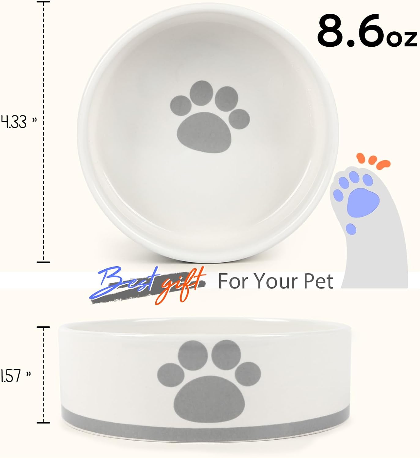 Small Dog & Cat Feeding Combo Set (Includes Non-Slip Mat & Ceramic Bowl) Non-Slip Waterproof Placemat | Dishwasher Safe, Healthy & Easy to Clean | Spill-Resistant
