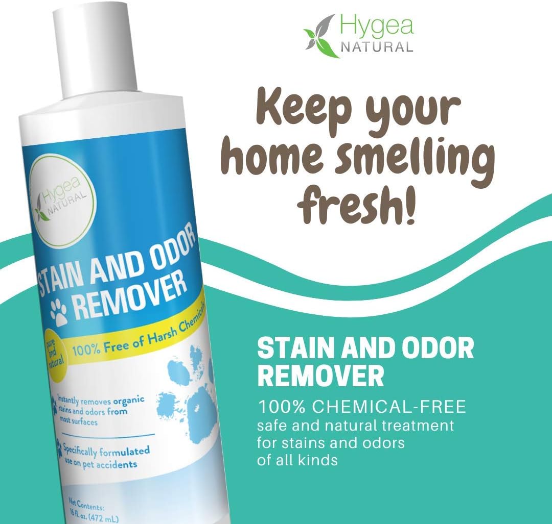 Hygea Natural Stain and Odor Eliminator, Pet Odor and Stain Remover for Urine & Vomit, Spot Carpet Cleaner for Small Animal, 16 Oz
