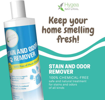 Hygea Natural Stain and Odor Eliminator, Pet Odor and Stain Remover for Urine & Vomit, Spot Carpet Cleaner for Small Animal, 16 Oz
