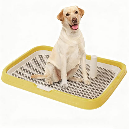 Dog Potty Tray Toilet Doggy Bathroom Dog Litter, Indoor Pee Pad Toilet Puppy Pee Pad Holder, Puppy Pee Mesh Tray, Dog Potty Pan for Small Medium Puppies (Yellow, 50X65cm)