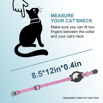 AirTag Cat Collar Breakaway, Double Velvet cat Collar with Apple Air Tag Holder and Bell, Ultra-Durable, Adjustable, Quick Release, Fits Most Girl Boy Small Large Cats (8.5''-12'') Pink