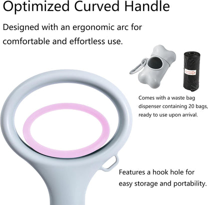 Pooper Scooper with Long Handle 28”, Heavy Duty & Foldable, No Touch Waste Pickup Tool for Large Medium Small Dogs,Portable for Lawn Grass Dirt Gravel, Includes 1 Rolls Waste Bags (Pink-Large)