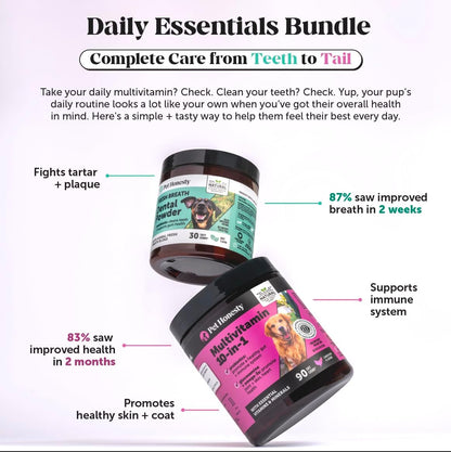 Dog Breath Freshener Dental Powder for Teeth Cleaning Plaque Off, Dental Care for Dogs, Tartar Remover for Teeth with Natural Herbal Blend + Postbiotics (Mint - 30 Servings)