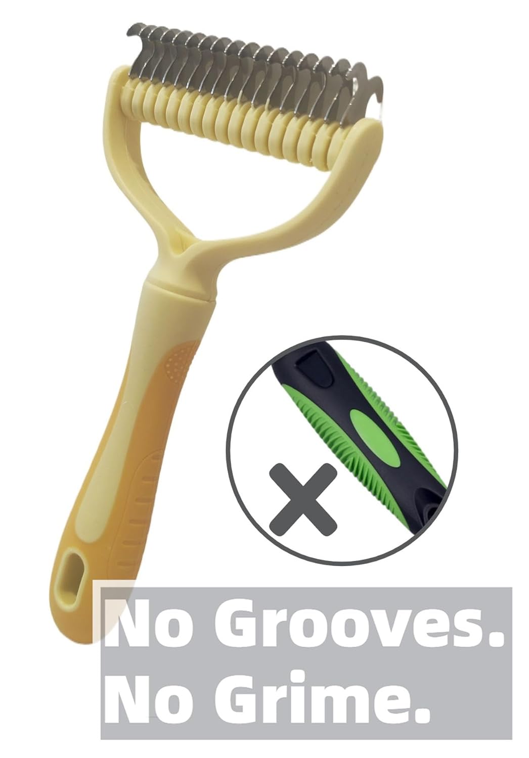 Dematting Comb for Dogs/Cats, 2-Sided Undercoat Detangler Brush for Shedding, Matted Hair & Fur Remover, Painless Pet Grooming Rake with Non-Slip Handle (Yellow,Large)