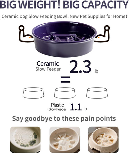 Ceramic Slow Feeder Dog Bowl, 4-Cup Anti-Slip Puzzle Feeder for Medium/Large Dogs, Indoor/Outdoor Pet Bowl for Fast Eaters - Pink