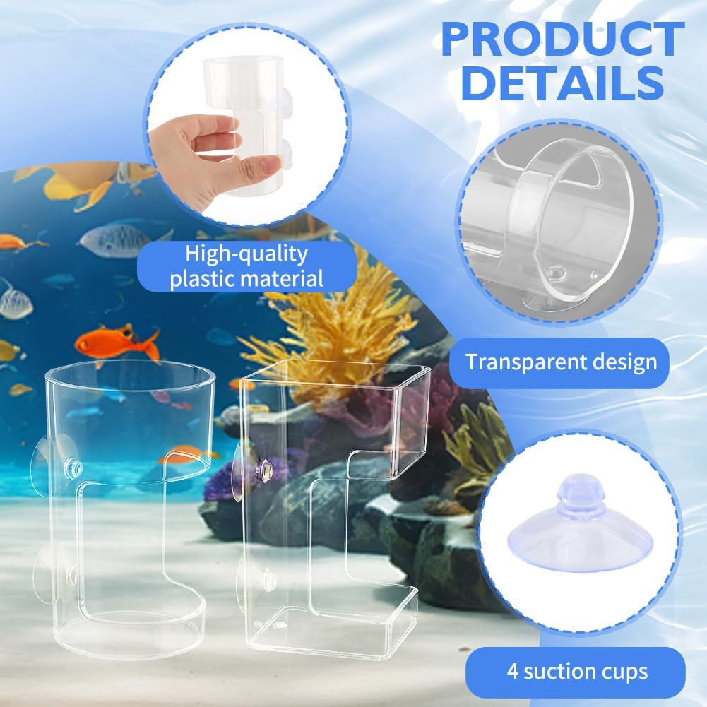 2pcs Fish Tank Feeding Tray with Suction Cup Acrylic Feeding Tube Fish Food Holder Automatic Fishing Feeder Aquarium Tank Divider Supplies Breeder Box for Aquarium (Color:Clear)
