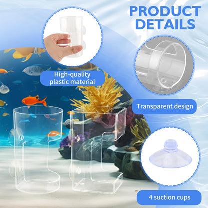 2pcs Fish Tank Feeding Tray with Suction Cup Acrylic Feeding Tube Fish Food Holder Automatic Fishing Feeder Aquarium Tank Divider Supplies Breeder Box for Aquarium (Color:Clear)
