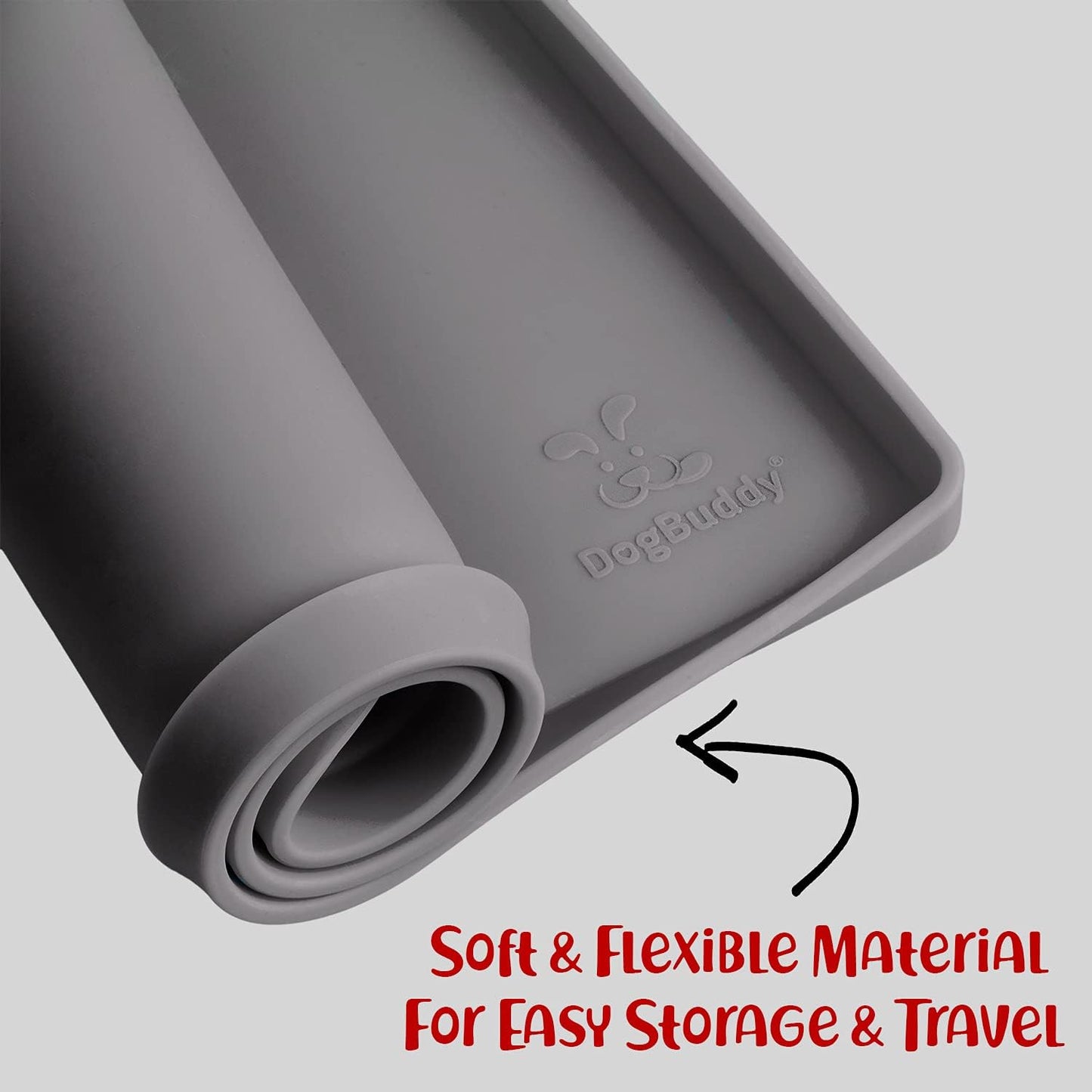 DogBuddy Dog Food Mat – Waterproof Dog Bowl Mat for Food and Water, Silicone Pet Feeding Mats for Floors, Non-Slip Placemat with High Edges for Dogs Bowls, Puppy Essentials (L: 24" x 16", Shadow)