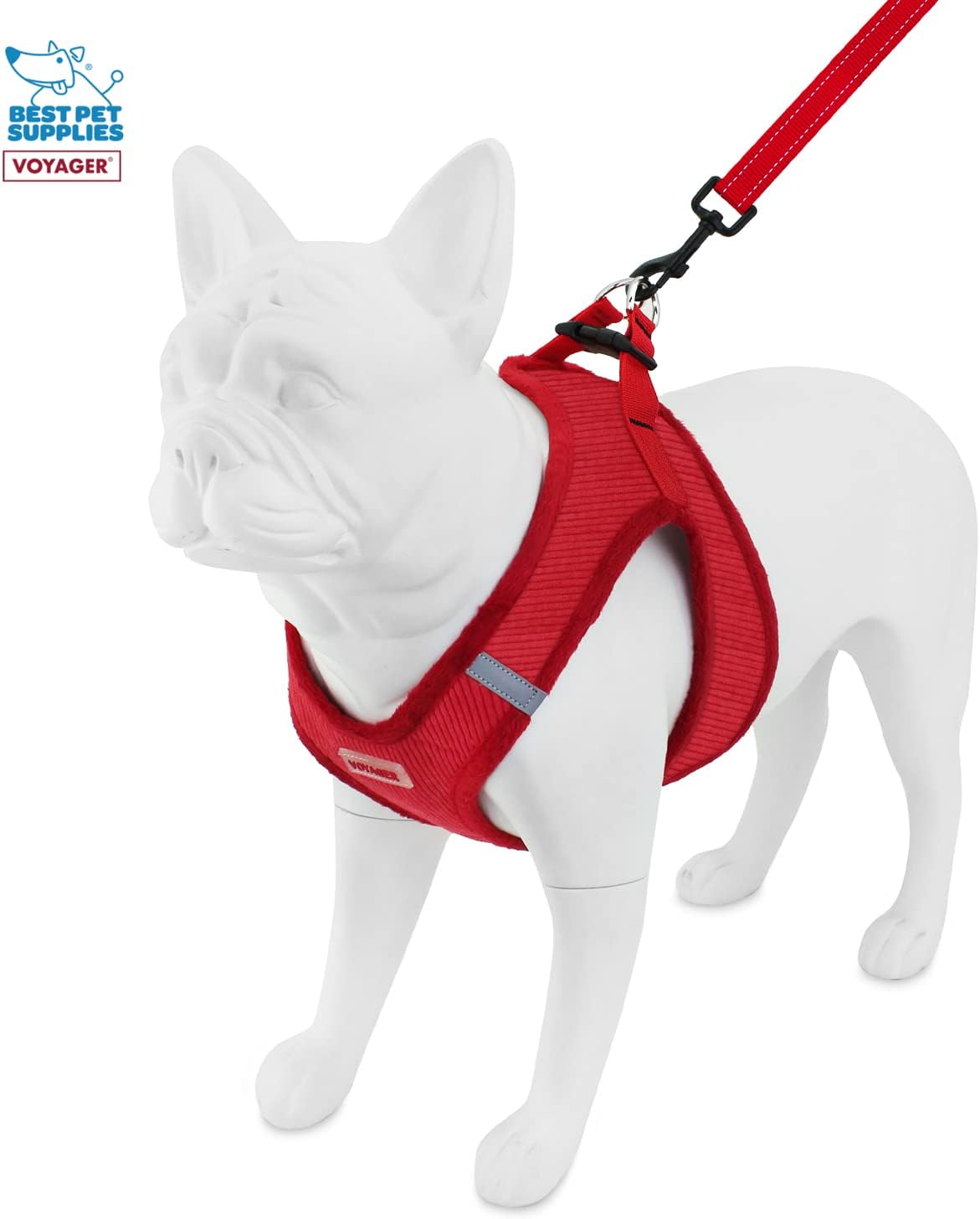 Voyager Step-in Plush Dog Harness – Soft Plush, Step in Vest Harness for Small and Medium Dogs by Best Pet Supplies - Red Corduroy (Leash Bundle), S (Chest: 14.5-16") (Pack of 2)