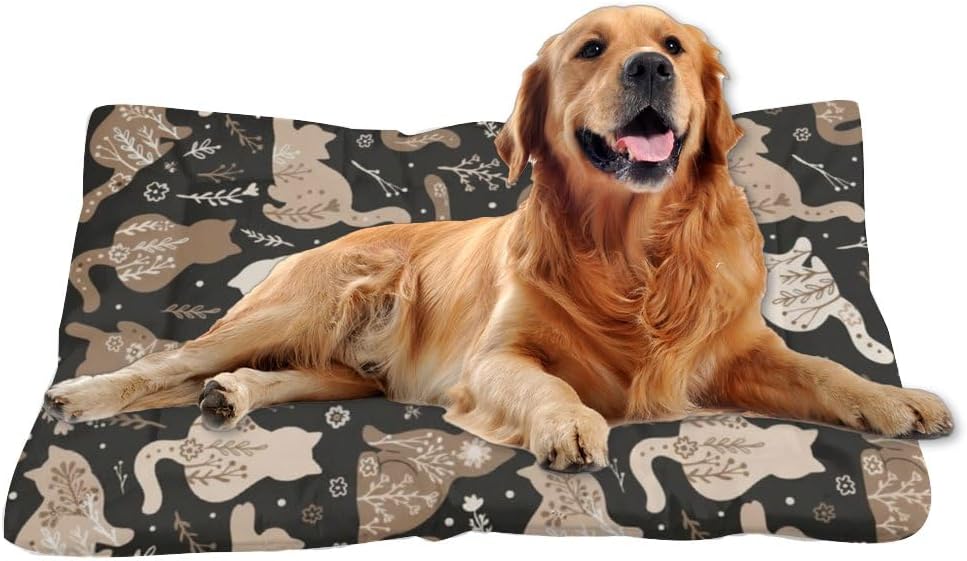 Cat Silhouette Floral Non Slip Dog Bed Dog Cage Mats Pad for Crate Crate Pillow Washable Non-Slip Pillow for Cages Beds Small Furniture Mat Pet Cushions Indoor Outdoor 36X24 Inch
