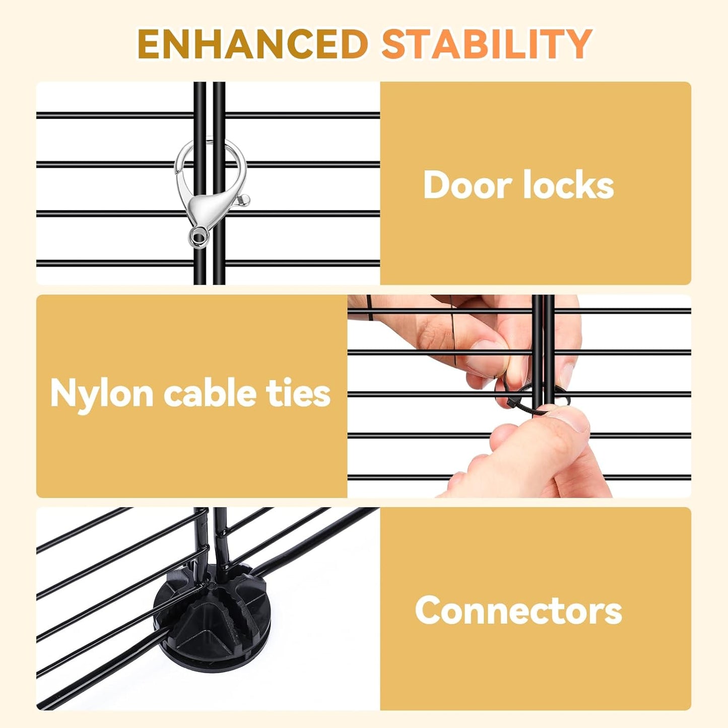 Cat Cage, 3-Tier DIY Catio Cat Enclosures, 24" x 16" x 36" Cat Playpen Indoor & Outdoor with Hammock, Detachable Metal Wire Kennel Cats Crate, 2x1x3 Exercise Place for 1-2 Cats/Kitten