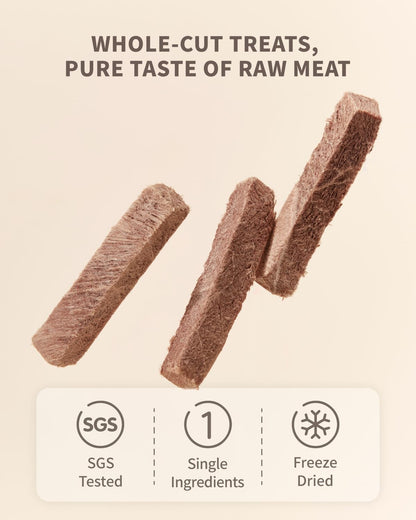 Freeze-Dried Beef Treat for Small Dog & Cat, Dehydrated Whole Cut Raw Treats for Training, Health Natural Single Ingredient Cats Dogs Dry Food (2.5 oz)