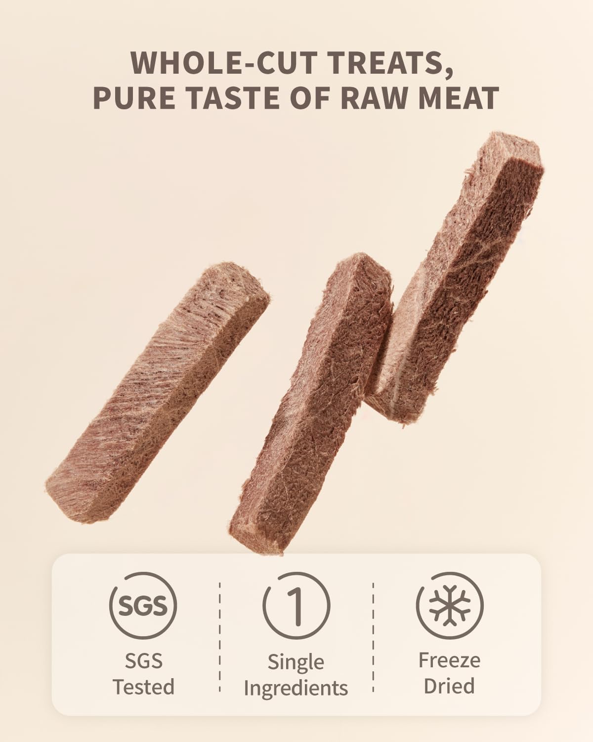 Freeze-Dried Beef Treat for Small Dog & Cat, Dehydrated Whole Cut Raw Treats for Training, Health Natural Single Ingredient Cats Dogs Dry Food (2.5 oz)