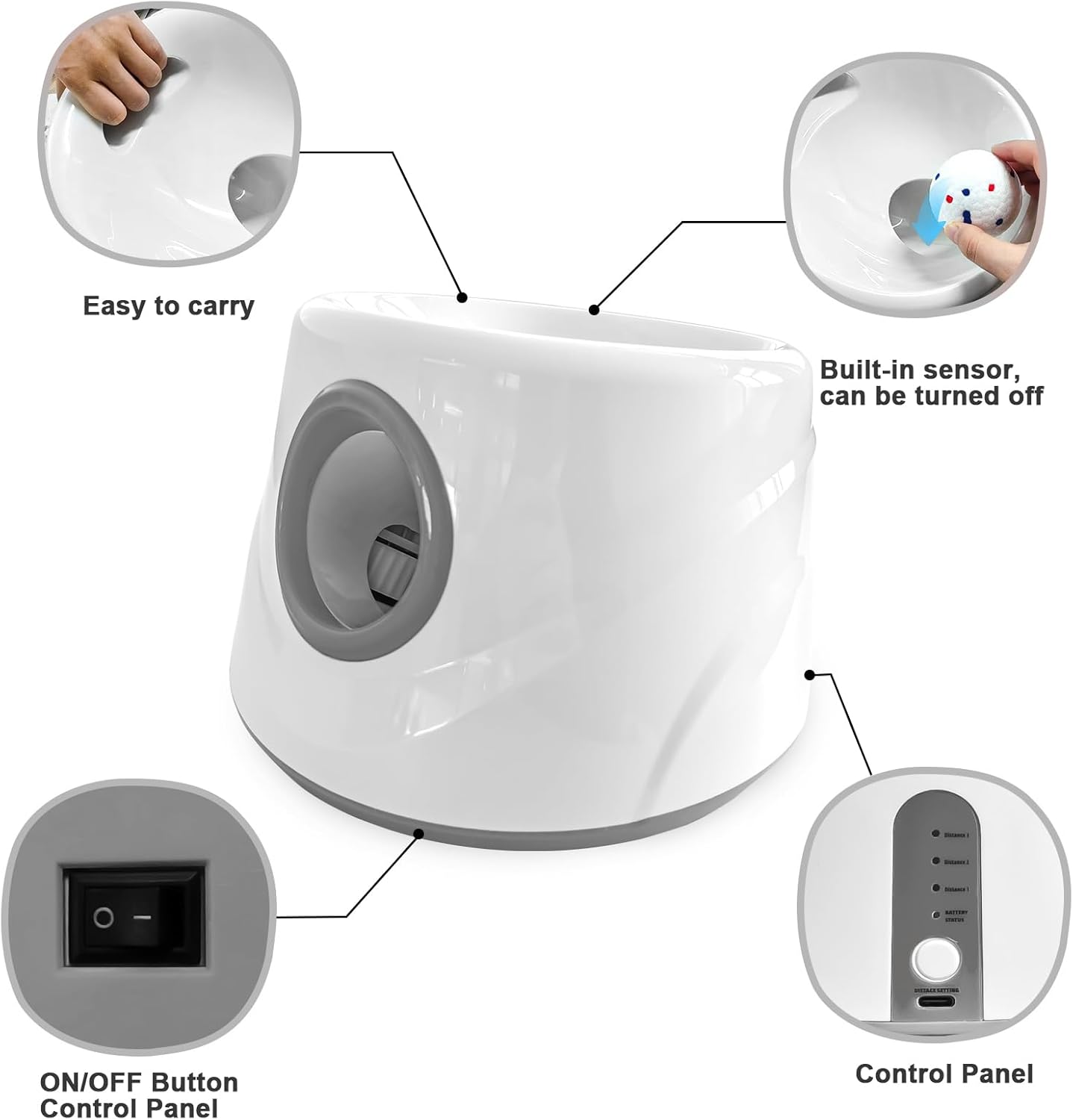 Automatic Ball Launcher for Dogs with 6 ETPU Balls, White, Adjustable Distance 20-45ft, USB Rechargeable, Interactive Pet Toy (Gary)