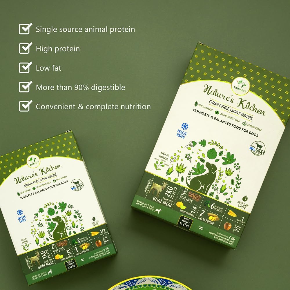 Nature's Kitchen Freeze Dried Dog Food, Goat | Complete and Balanced Meal | All-Natural | Grain Free | Healthy Topper | High Protein | Single Source of Protein (8.82oz)