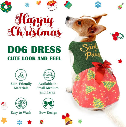 Dog Christmas Outfit Cute Dog Christmas Dress with Bowknot Tulle Puppy Clothes for Small Medium Dogs Cats Boys Girls Pet Costume