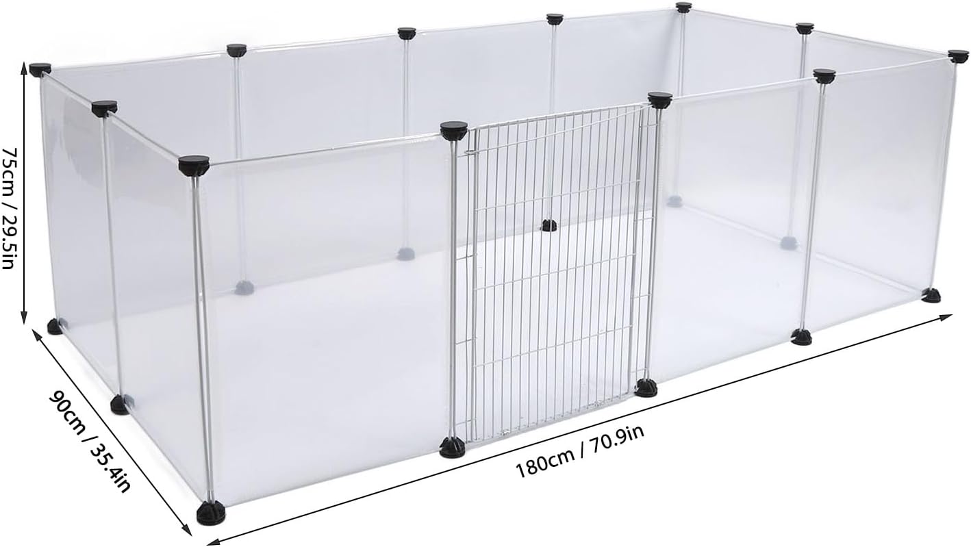 Pet Fence Portable 6 Pieces, Translucent Plastic Enclosure for Small Medium Dogs and Cats - Easy Assembly, Adjustable Size, Lightweight and Durable for Indoor Outdoor Use (12 Pieces L)