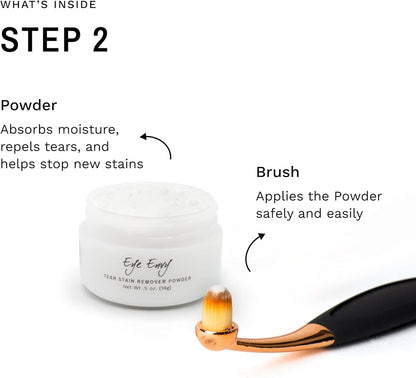 Eye Envy Cat Tear Stain Remover Starter Kit with ProPowder Brush. Stain Solution, Applicator Pads, Stain Powder, and Small Applicator Brush. Tear Stain Treatment Kit. Lasts 30-45 Days. Made in USA.