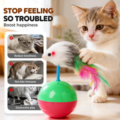 Interactive Mice Tumbler Cat Toy, 2026 New Automatic Wobbling & Rolling Interactive Toy for Indoor Cats Dog, Floppy Cat Toy Fun Play to Cure Boredom (Short Feathers-red)