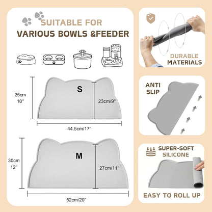 Cat Food Mat, Silicone Pet Feeding Mat for Floor Non-Slip Waterproof Dog Water Bowl Tray Cushion (17" x 10", Tea Rose)