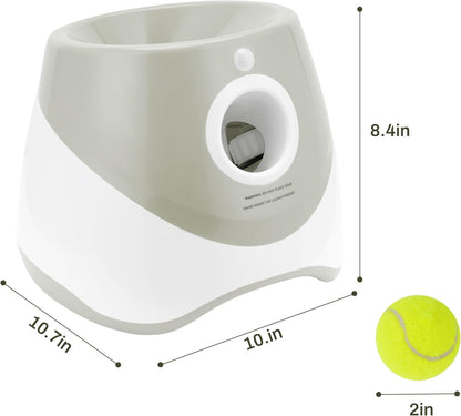 Elevon Dog Ball Thrower Launcher, Indoor/Outdoor Automatic Ball Launcher for Small and Medium-Sized Dogs, Includes 6 Mini Tennis Balls and a Data Line, Grey