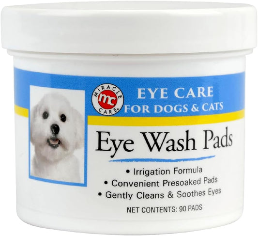 Miracle Care Eye Wash Pads, 90 Single Use Pre-Soaked Pads to Gently Clean and Soothe Dog and Cat Eyes; Non Stinging Formula to Remove Eye Debris
