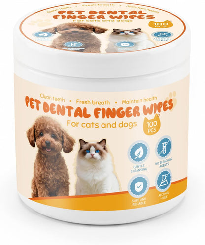Pet Dental Finger Wipes,40pcs,Universal for Cats & Dogs - Finger Toothbrush Wipes Design, All-Natural Formula Reduces Plaque/Tartar, Freshens Breath, Easy-to-Use Dog Dental Care