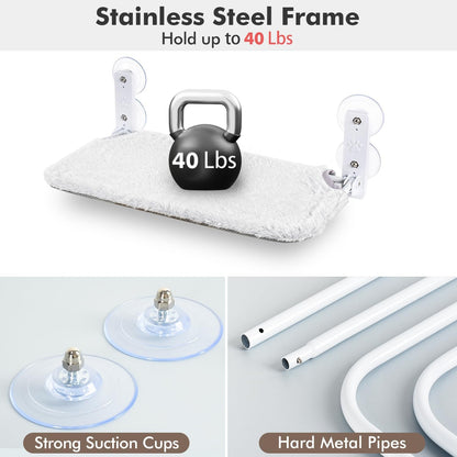 AMOSIJOY Cordless Cat Window Perch, Cat Hammock for Wall with 4 Suction Cups, Solid Metal Frame and Reversible Cover, Foldable Cat Beds for Indoor Cats