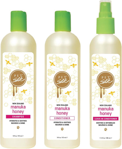 Pet Silk Manuka Honey 11.6oz Leave-in Conditioner, Soothes, Detangles, Nourishes and Improves Overall Shine, Create a Stronger, Healthier Coat, Infused with Manuka Honey, Green Tea and Keratin!