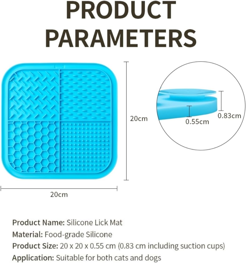 Dog Licking Mat for Anxiety Relief, Slow Feeder Silicone Pad with Strong Suction Cups - Food Grade - Dishwasher Safe, Freezer Safe - for Dogs and Cats (Blue)