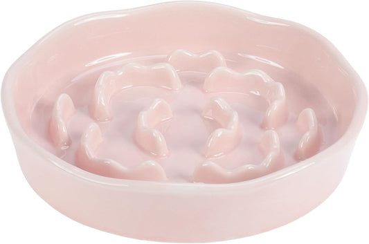 Slow Feeder Dog Bowls, Ceramic Slower Food Feeding Bowl for Small and Medium Dogs, Prevents Fast Eating and Black Chin, Light Pink, 1 Pc