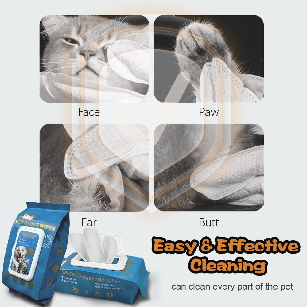 Pet CleaningGlove Wipes for Dogs & Cats, No-Rinse Grooming Wipes, Hypoallergenic Deodorizing Disposable Bathing Wipes,Extra Thick,Perfect for Pet Dry Cleaning,Daily Care and Travel,20 pcs