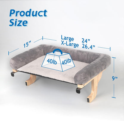 Zakkart Cat Perch for Window Sill with Bolster - Orthopedic Hammock Design with Premium Hardwood & Robust Metal Frame - Cat Window Seat for Large Cats and Kittens - Natural Color Wood Gray Bed, 24''W