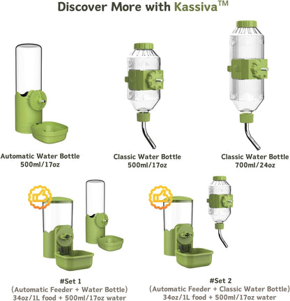 Automatic Pet Food Water Dispenser, Auto Gravity Pet Feeder Water Bottle Set for Cage, Feeding Station for Puppy Kitten Rabbit Guinea Pigs Chinchilla Ferret Hedgehog (Green)